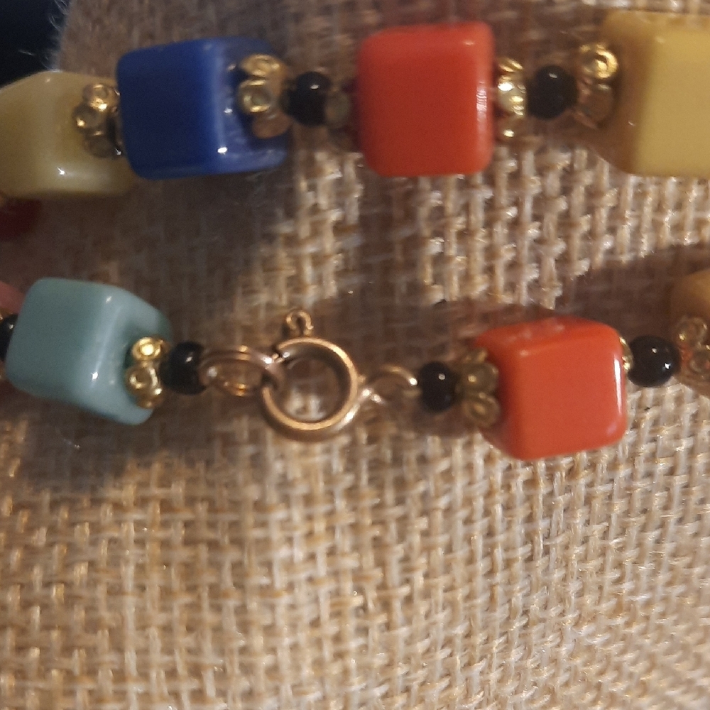 Murano Glass Block Bead Necklace - Picture 3 of 4